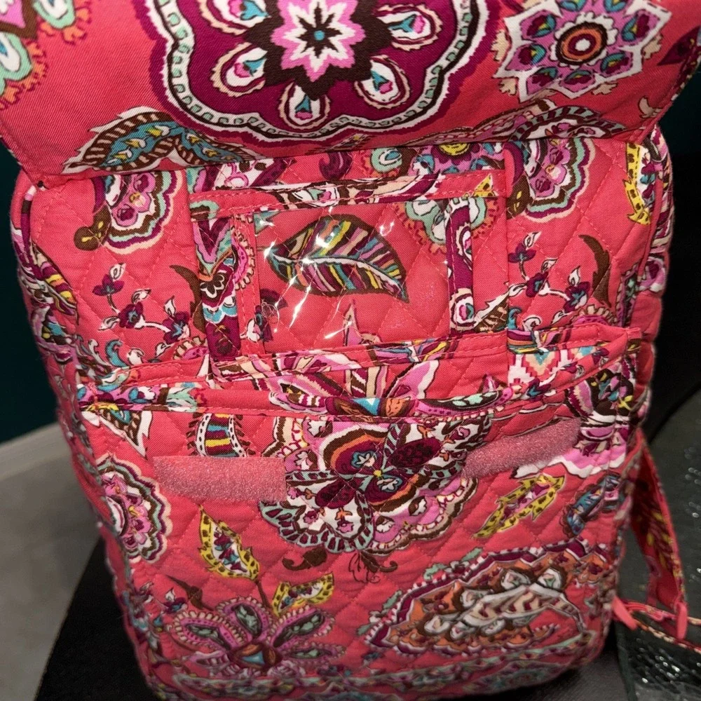 Vera Bradley Call Me Coral Quilted Back Pack Purse 6 Pockets School Bag 12